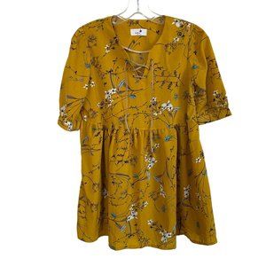 XQJ X.Q.J. Design by Korea Blouse Lace Front BOHO Floral Large Mustard